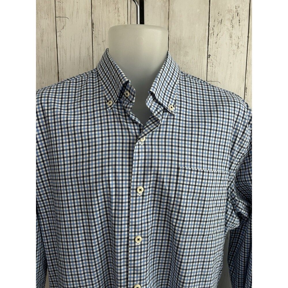 Men's Peter Millar Dress Shirt Long Sleeve Button down Size L Plaid Blue